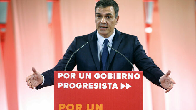 El presidente en funciones Pedro Sánchez en la presentación de las propuestas.