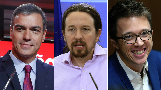 Pedro Sánchez, Pablo Iglesias e Íñigo Errejón.