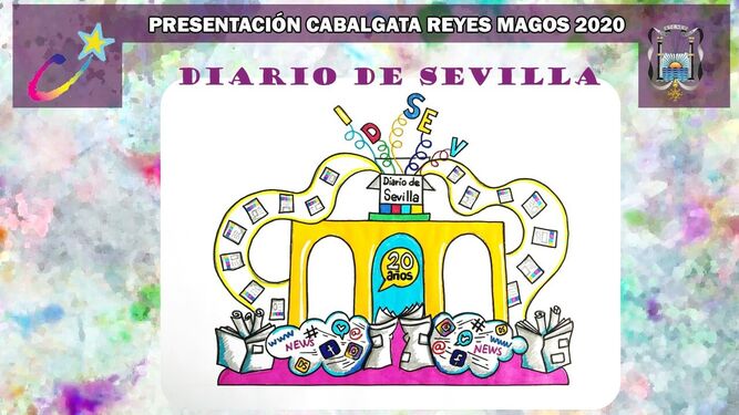 Boceto de la Carroza de Diario de Sevilla en la Cabalgata de Reyes Magos 2020