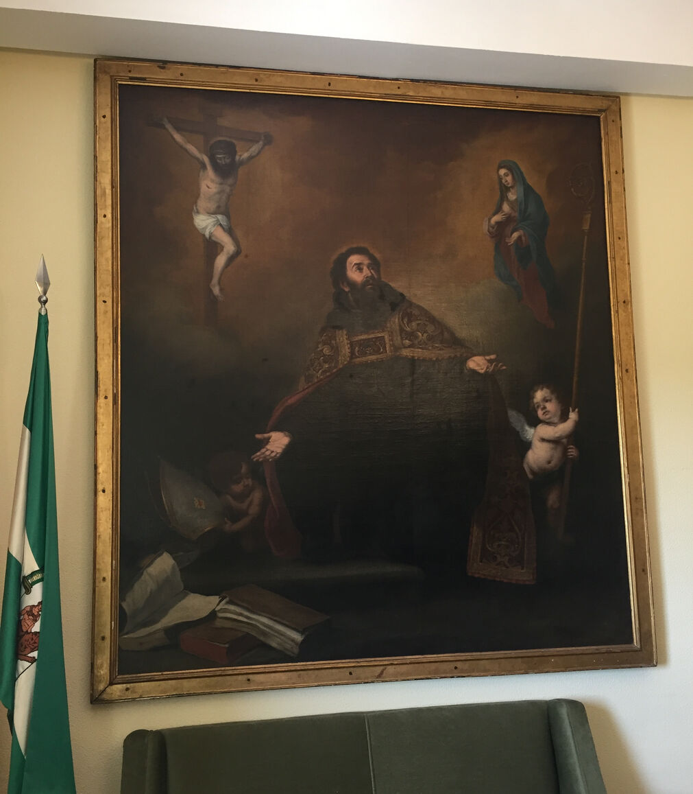 El presidente de la Secci&oacute;n Tercera trabaja frente a esta copia de San Agust&iacute;n entre Cristo y la Virgen