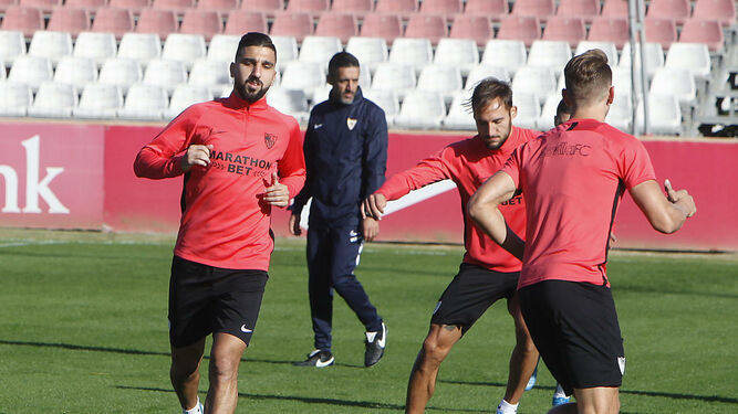 Dabbur, en el entrenamiento de ayer del Sevilla.