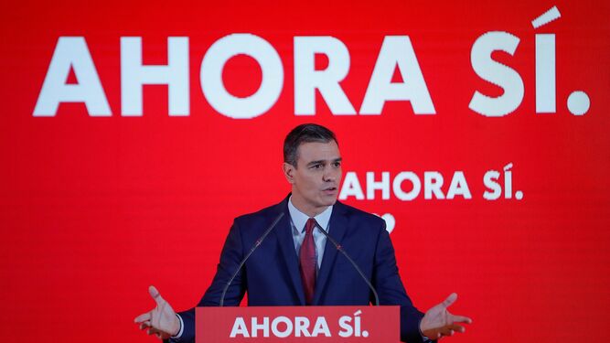 El presidente del Gobierno en funciones y candidato a la reelección por el PSOE, Pedro Sánchez,  presentando este martes la campaña del PSOE para el 10-N.