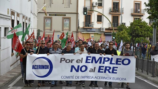 Los trabajadores de Acerinox durante la manifestación celebrada a finales del pasado septiembre.