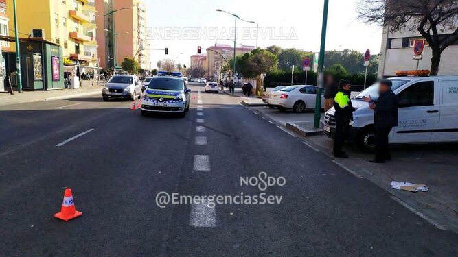 La Policía Local en la zona de la calle Doctor Marañón donde tuvo lugar el atropello.