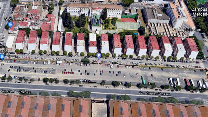 Vista aérea de la ubicación de los bloques junto a la Avenida de la Raza.