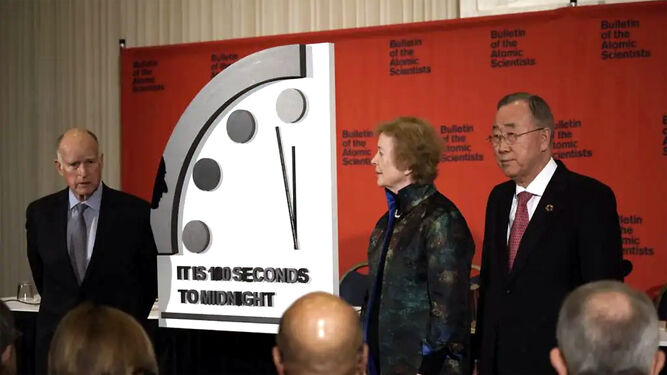 Jerry Brown, Rachel Bronson y Ban Ki-moon presentan el nuevo cálculo para el Reloj del Fin del Mundo