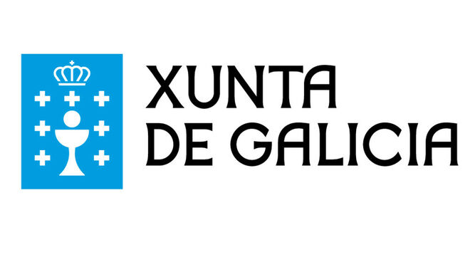 Xunta de Galicia: Su escudo, con el c&aacute;liz y las siete cruces, simplificado a dos colores (blanco y celeste).