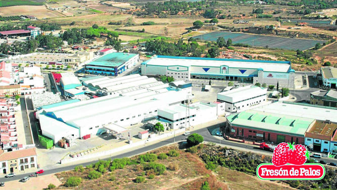 Imagen aérea de las instalaciones de Fresón de Palos, ubicadas en Palos de la Frontera (Huelva).