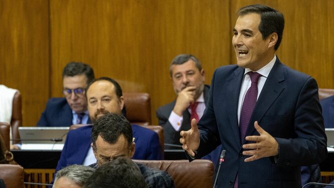 El portavoz del PP, José Antonio Nieto, durante su intervención de ayer en el Parlamento.
