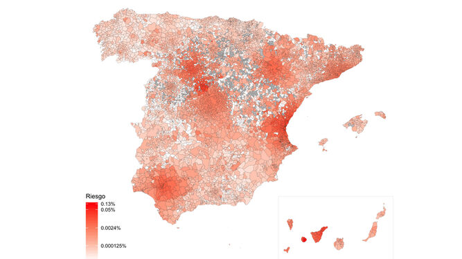 Mapa de riesgo de nuevos contagios de coronavirus en España