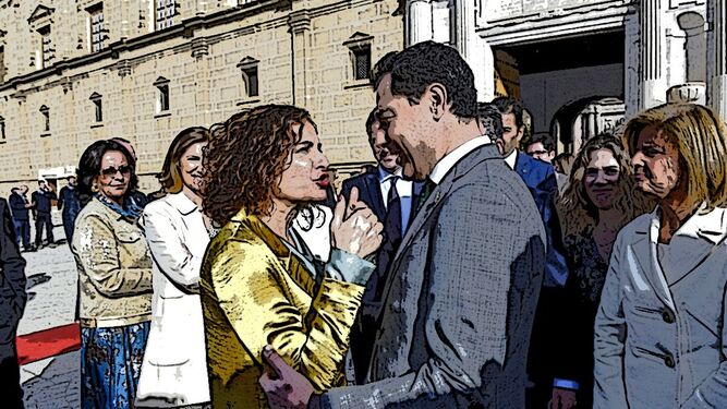María Jesús Montero y Juanma Moreno, en el Parlamento andaluz.