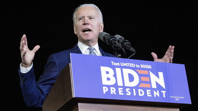 Joe Biden durante el acto que protagonizó en el Baldwin Hills Recreational Center de  Los Angeles durante el 'supermartes'.