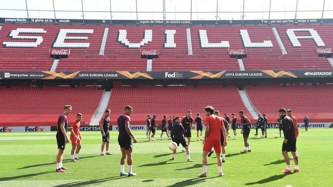 Imagen del entrenamiento a puerta cerrada del Sevilla, cedida por el club.