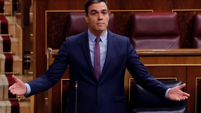El presidente del Gobierno, Pedro Sánchez, en la sesión de control este miércoles por la mañana en el Congreso..