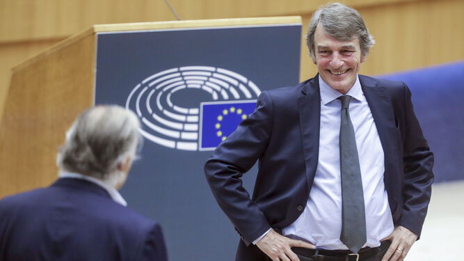 El presidente del Parlamento Europeo, David Sassoli, durante el pleno de ayer.