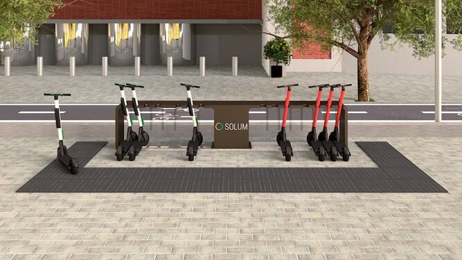 Recreación virtual de estación de carga de patinetes SOLUM, una de las propuestas ganadoras.