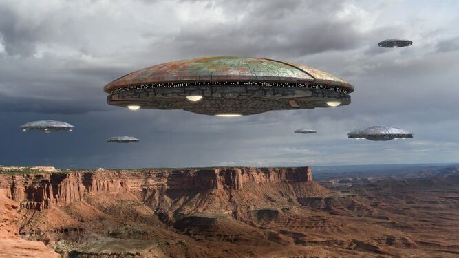 Recreación de naves alienígenas sobrevolando el Medio Oeste de EEUU
