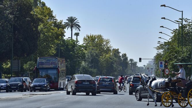 La confluencia de la avenida de las Delicias que desemboca en la Palmera es una de las avenidas principales hacia el Sur de Sevilla.