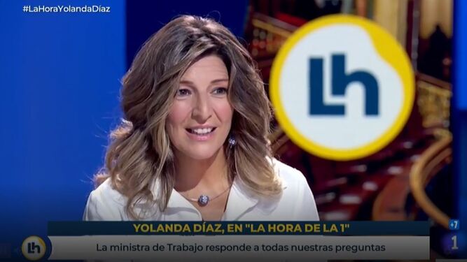 La ministra de Trabajo, Yolanda Díaz, durante la entrevista en TVE, ayer.