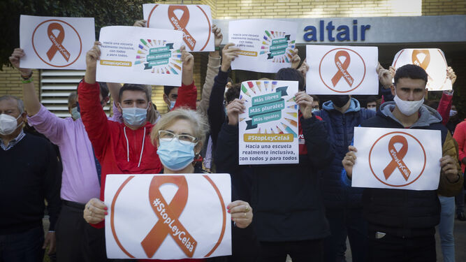 Un grupo de personas se manifiesta en Sevilla contra la Ley Celaá