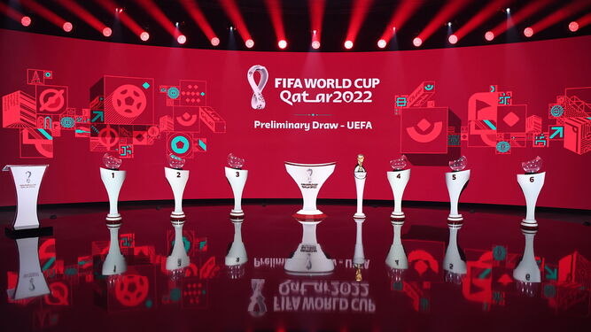 Una imagen de los bombos para el sorteo de Qatar 2022.