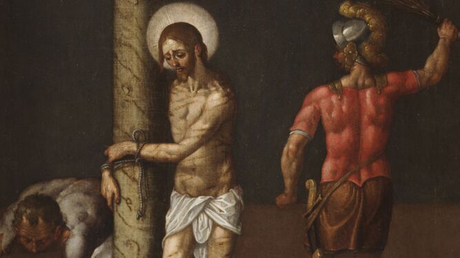 Detalle de 'La flagelación de Cristo' de Francisco Pacheco, a puja por 18.500 euros.