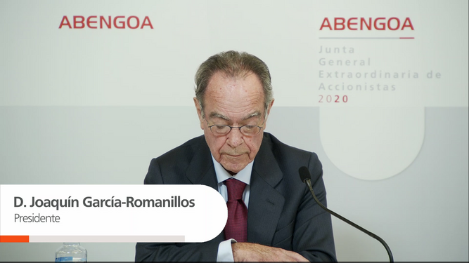 Joaquín García-Romanillos preside la junta general extraordinaria de accionistas de Abengoa.