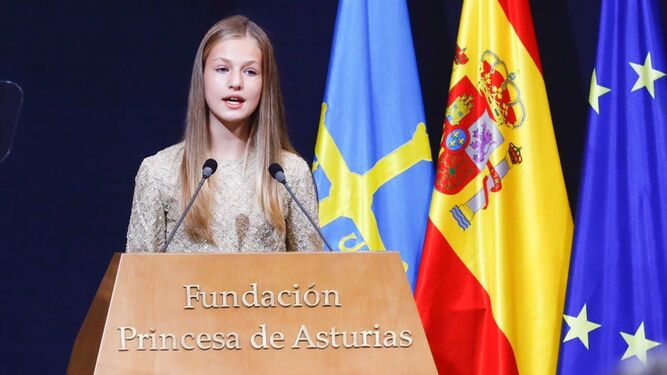 La princesa Leonor, durante su discurso en la ceremonia de entrega de los Premios Princesa de Asturias.