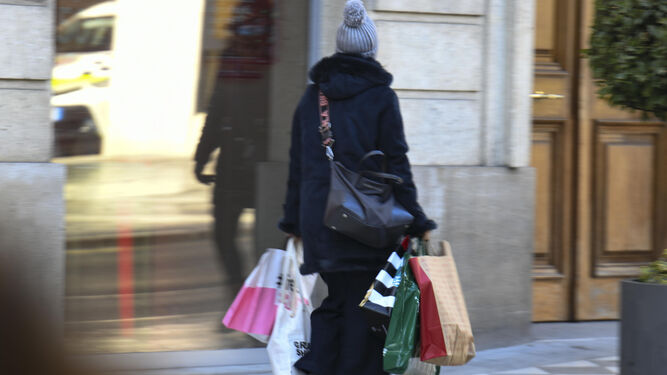 Una mujer con varias bolsas de compras.