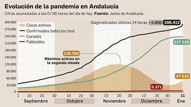 Balance de la pandemia en Andalucía a 11 de enero de 2021.