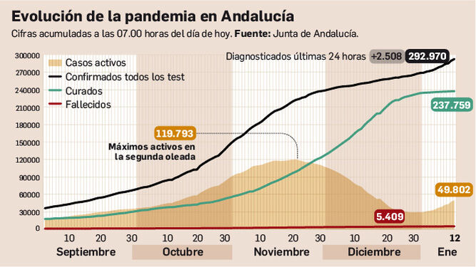 Balance de la pandemia en Andalucía a 12 de enero
