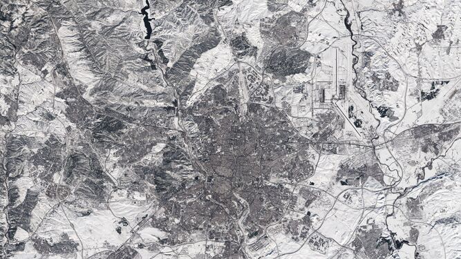 La espectacular nevada en Madrid vista desde el espacio