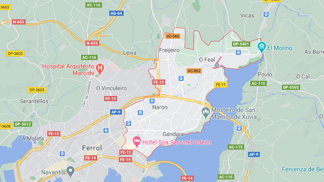 Mapa de la situación de Narón en La Coruña