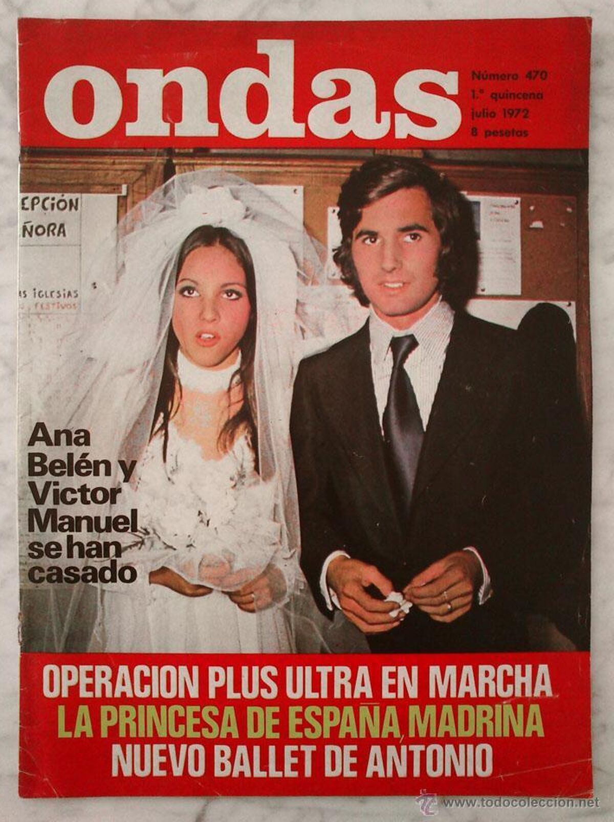 Copertina di una rivista dell'epoca con immagini del matrimonio di Ana Belén e Victor Manuel.