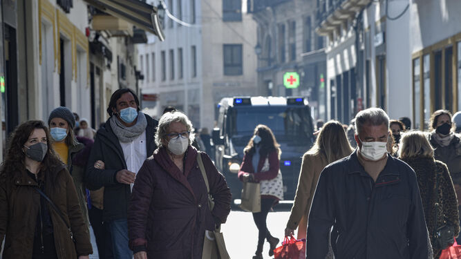 Personas paseando y haciendo compras en la céntrica calle Velázquez.