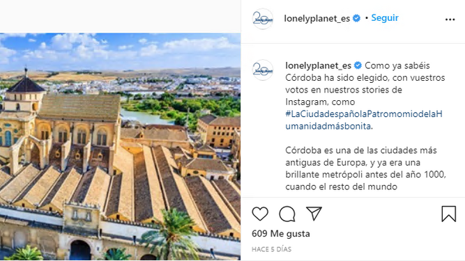 Post de @lonelyplanet_es en Instagram sobre Córdoba