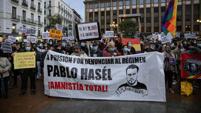 Concentración en apoyo a Pablo Hasel el pasado domingo en Madrid.