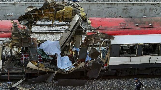 Estado en el que quedó uno de los vagones de tren tras el atentado yihadista