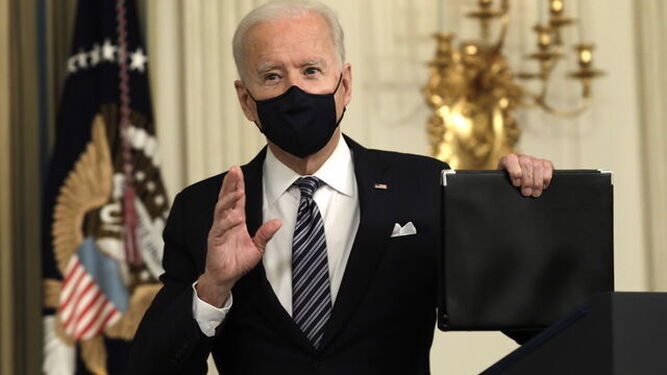 El presidente de EEUU, Joe Biden, tras una comparecencia el domingo.
