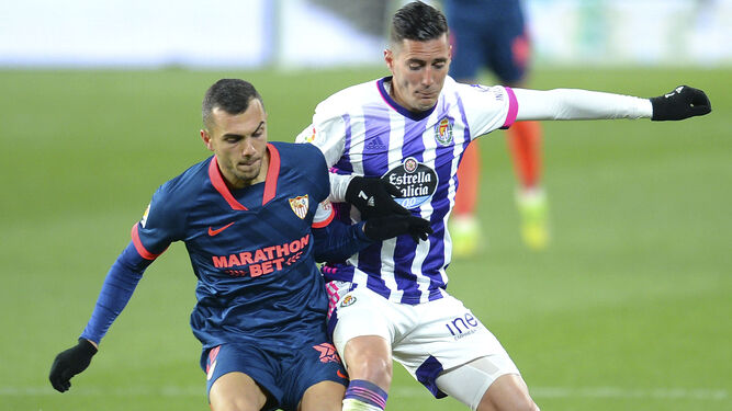 Joan Jordán, en la segunda parte del Valladolid-Sevilla, con el brazalete de capitán.
