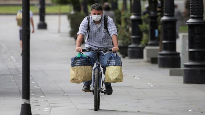 Un ciclista por el carril bici de Sevilla.