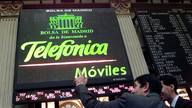 Cotización de Telefónica Móviles en la Bolsa de Madrid.
