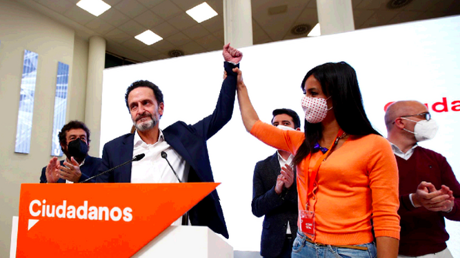 El candidato de Cs, Edmundo Bal, y la vicealcaldesa de Madrid, Begoña Villacís.