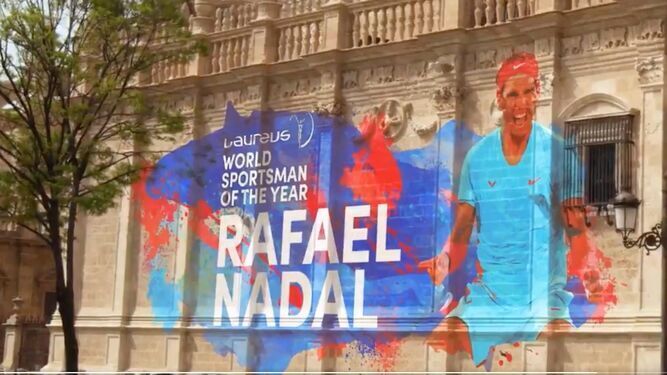 Rafael Nadal, en una imagen virtual en la Catedral de Sevilla.
