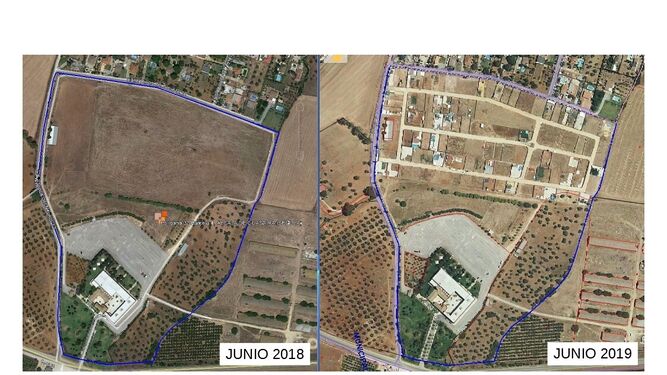 El antes y el después de la finca, ubicada en la zona de El Nevero de Alcalá de Guadaíra, donde ya hay otras parcelaciones.