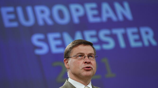 Valdis Dombrovskis, vicepresidente de la Comisión Europea, en Bruselas.