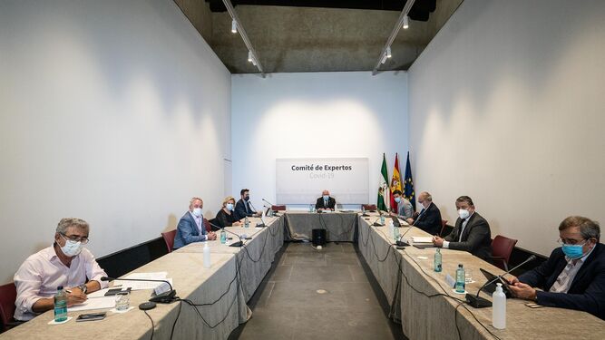 Una reunión del comité de expertos Covid-19 de la Junta de Andalucía presidido por el consejero de Salud y Familias, Jesús Aguirre.
