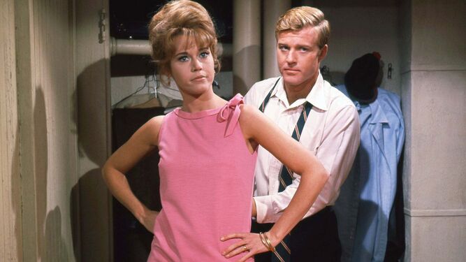 Con Jane Fonda, en una secuencia de 'Descalzos por el parque'.