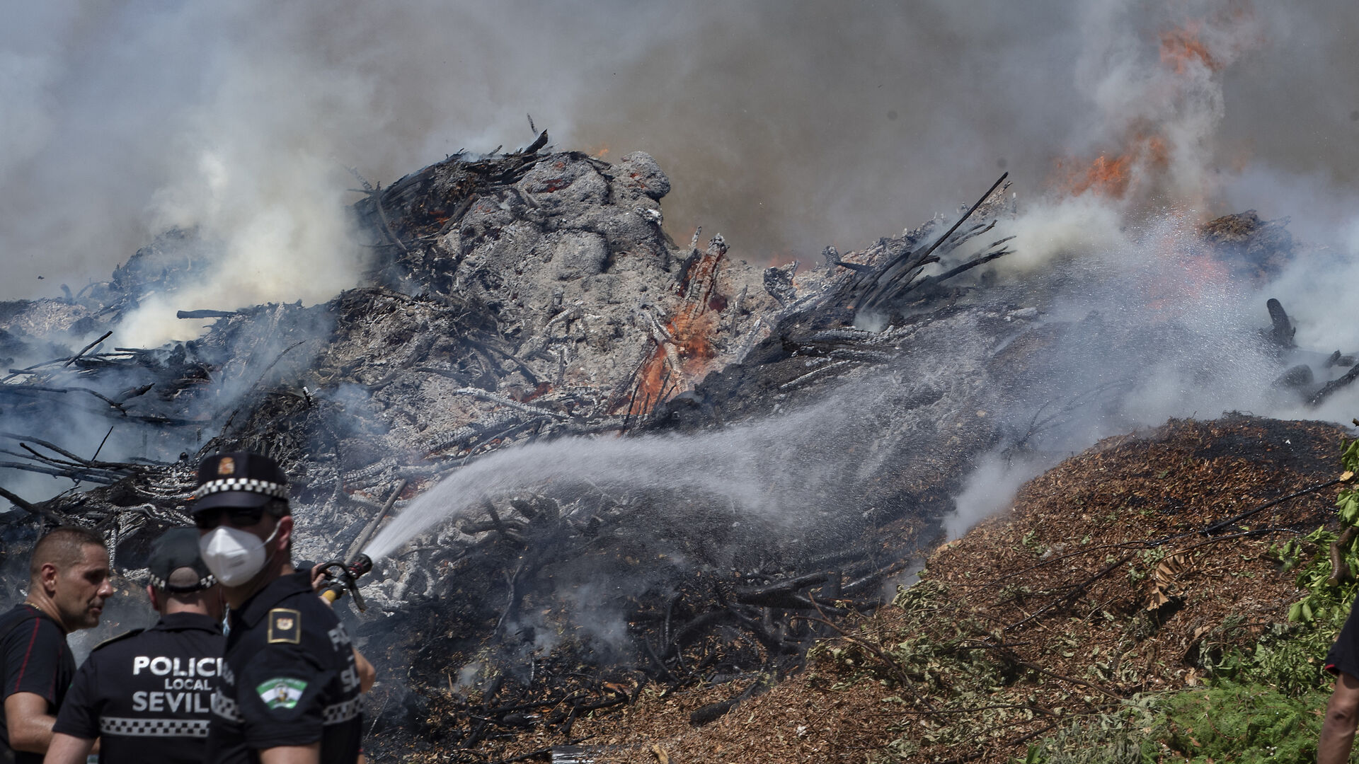 Bomberos de Sevilla extinguen un incendio en una empresa residuos vegetales