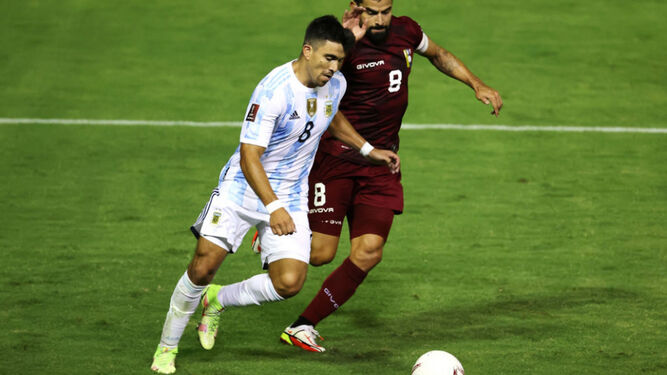 El lateral izquierdo Marcos Acuña, con Argentina ante Venezuela esta pasada madrugada.
